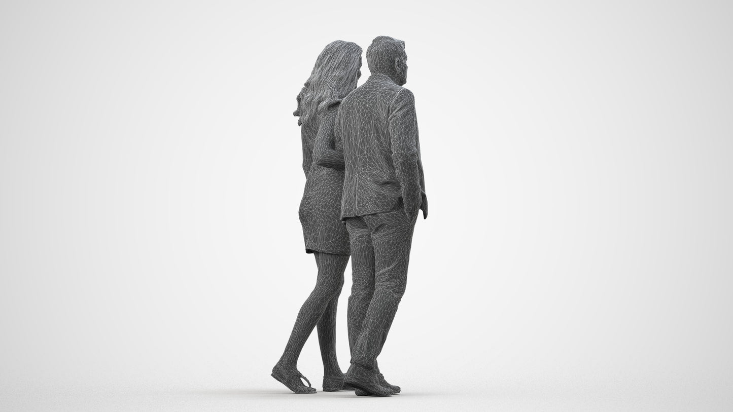 3D human model woman casual kids, photogrammetry scanned person for archviz, wireframe side view