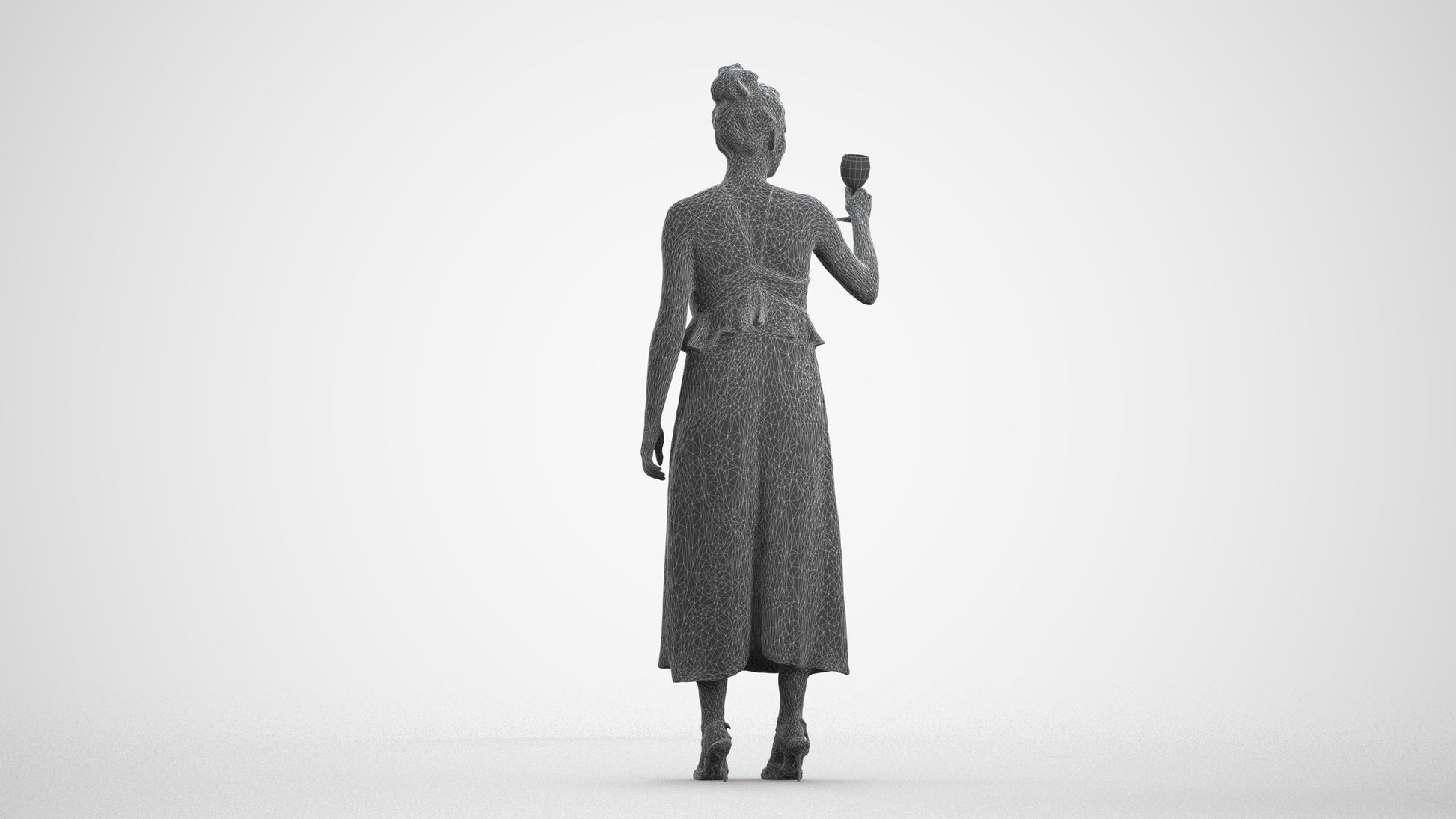3D people model woman formal formalaffairs, scanned human for 3ds Max rendering, wireframe front view