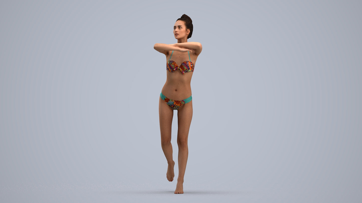 photogrammetry 3D woman pool, realistic human model archviz FBX, standing pose render