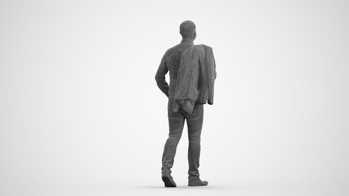 realistic 3D man business standing, scanned archviz people for Blender and 3ds Max, wireframe front view