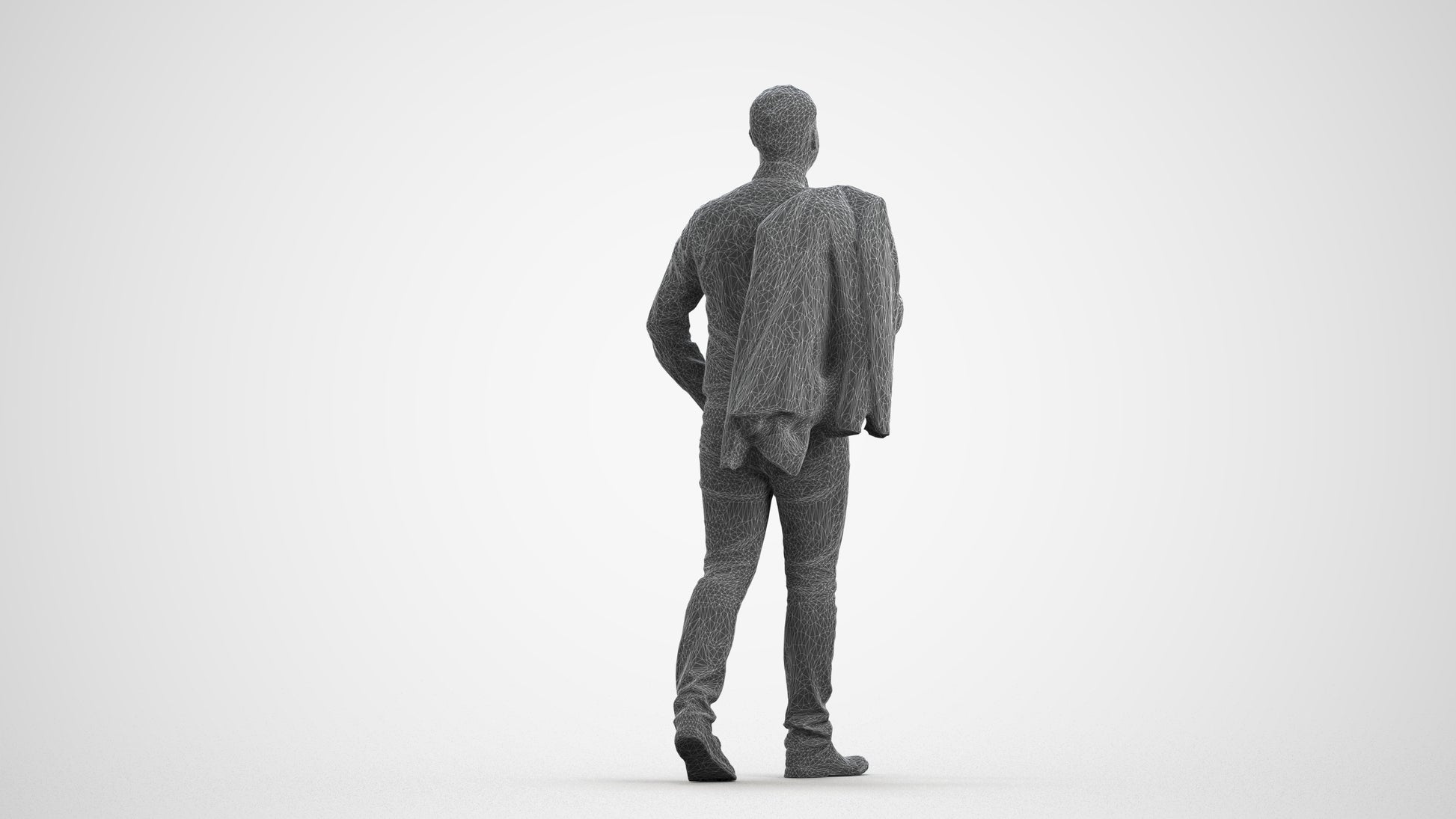 realistic 3D man business standing, scanned archviz people for Blender and 3ds Max, wireframe front view