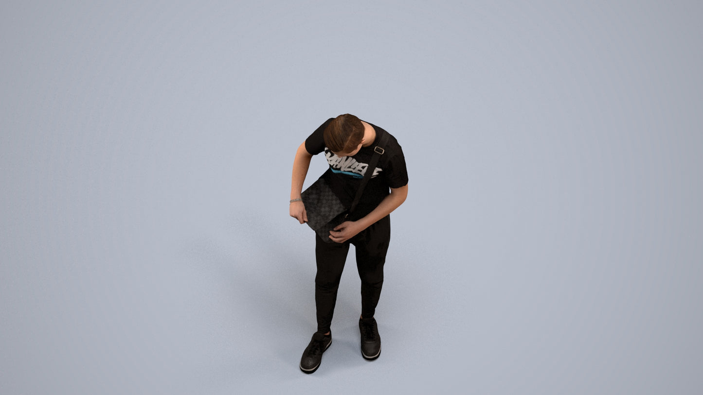 realistic 3D human boy casual kids, archviz people FBX OBJ for Blender, back view render
