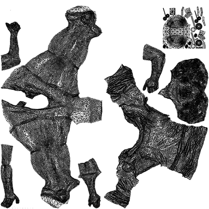 3D scanned woman sitting casual, photorealistic archviz people for Enscape and SketchUp, wireframe top-down view