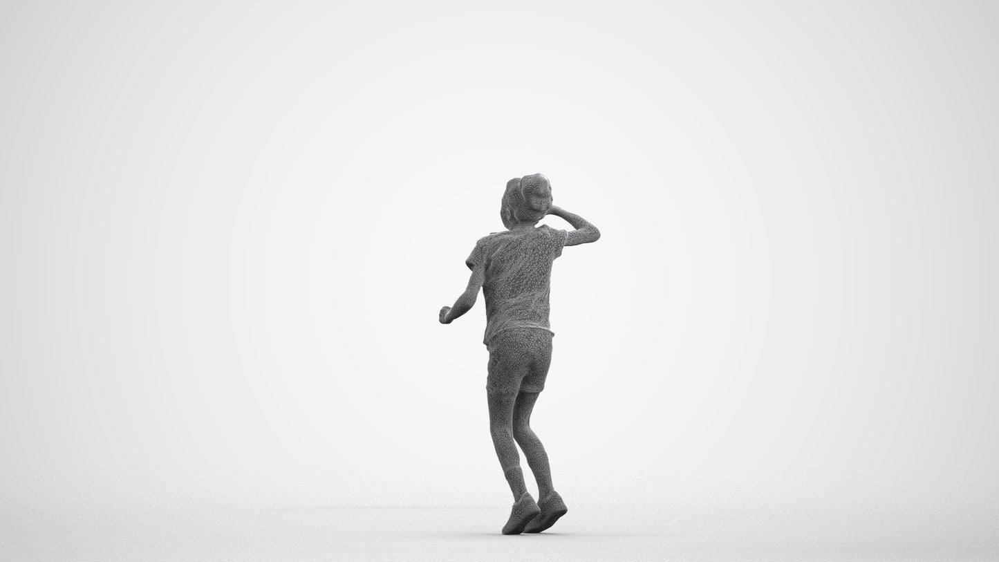 photogrammetry 3D girl casual kids, realistic human model archviz FBX, wireframe front view