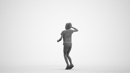 photogrammetry 3D girl casual kids, realistic human model archviz FBX, wireframe front view