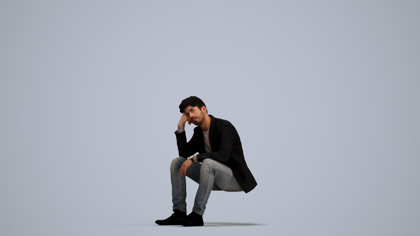 3D human model man casual business, photogrammetry scanned person for archviz, standing pose render