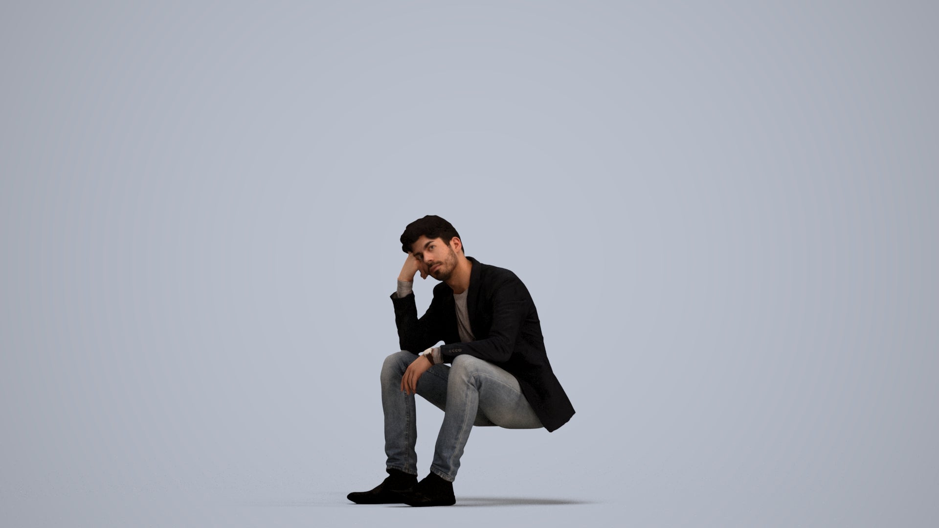 3D human model man casual business, photogrammetry scanned person for archviz, standing pose render