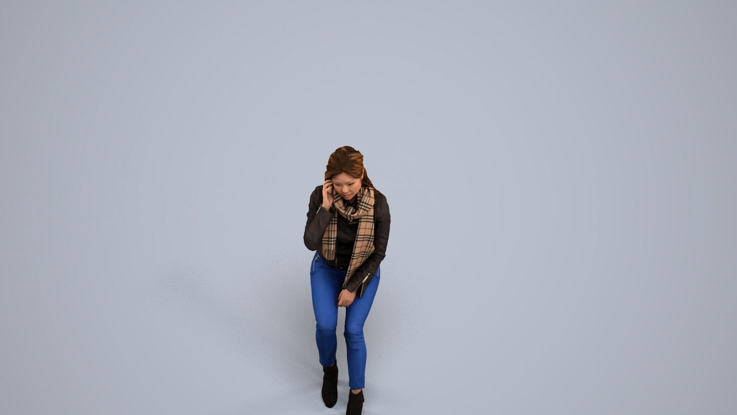realistic 3D human woman casual sitting, archviz people FBX OBJ for Blender, back view render