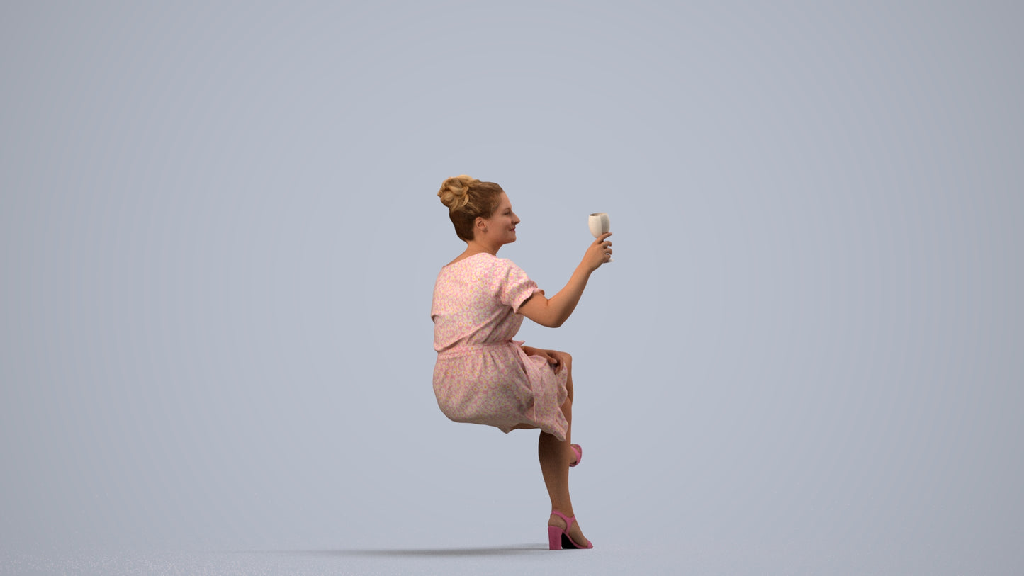 3D people model woman casual sitting, scanned human for 3ds Max rendering, side view render