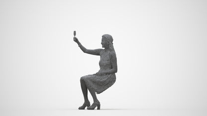 realistic 3D woman formal sitting, scanned archviz people for Blender and 3ds Max, wireframe back view