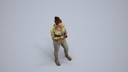 3D scanned woman standing casual, photorealistic archviz people for Enscape and SketchUp, back view render