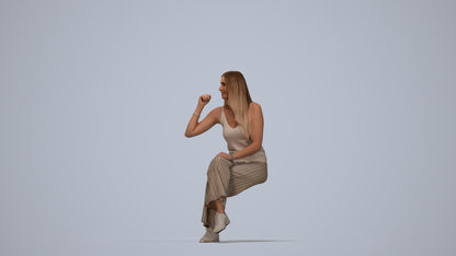 3D people model woman casual sitting, scanned human for 3ds Max rendering, top-down view render