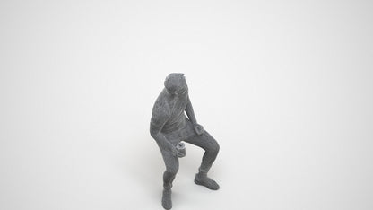 realistic 3D man casual sitting, scanned archviz people for Blender and 3ds Max, wireframe three-quarter view