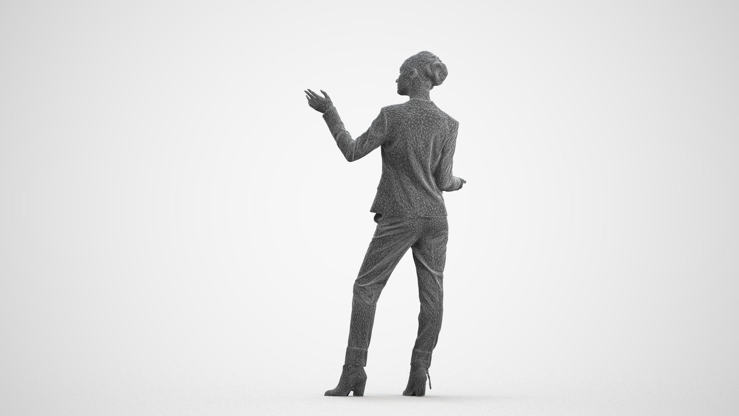 3D scanned woman business, photorealistic archviz people for Enscape and SketchUp, wireframe front view
