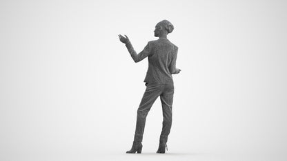 3D scanned woman business, photorealistic archviz people for Enscape and SketchUp, wireframe front view