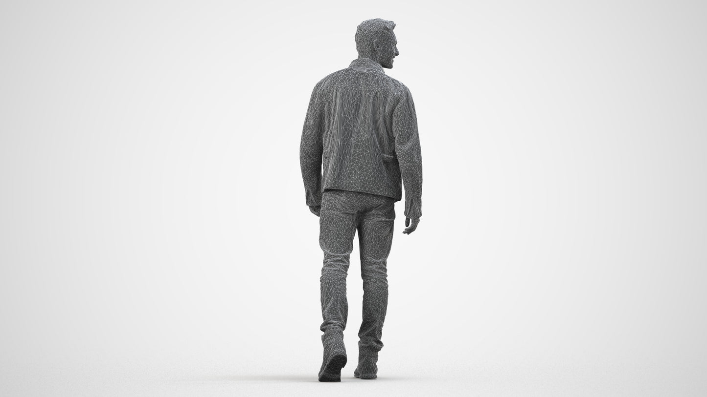 realistic 3D human man casual walking, archviz people FBX OBJ for Blender, wireframe side view