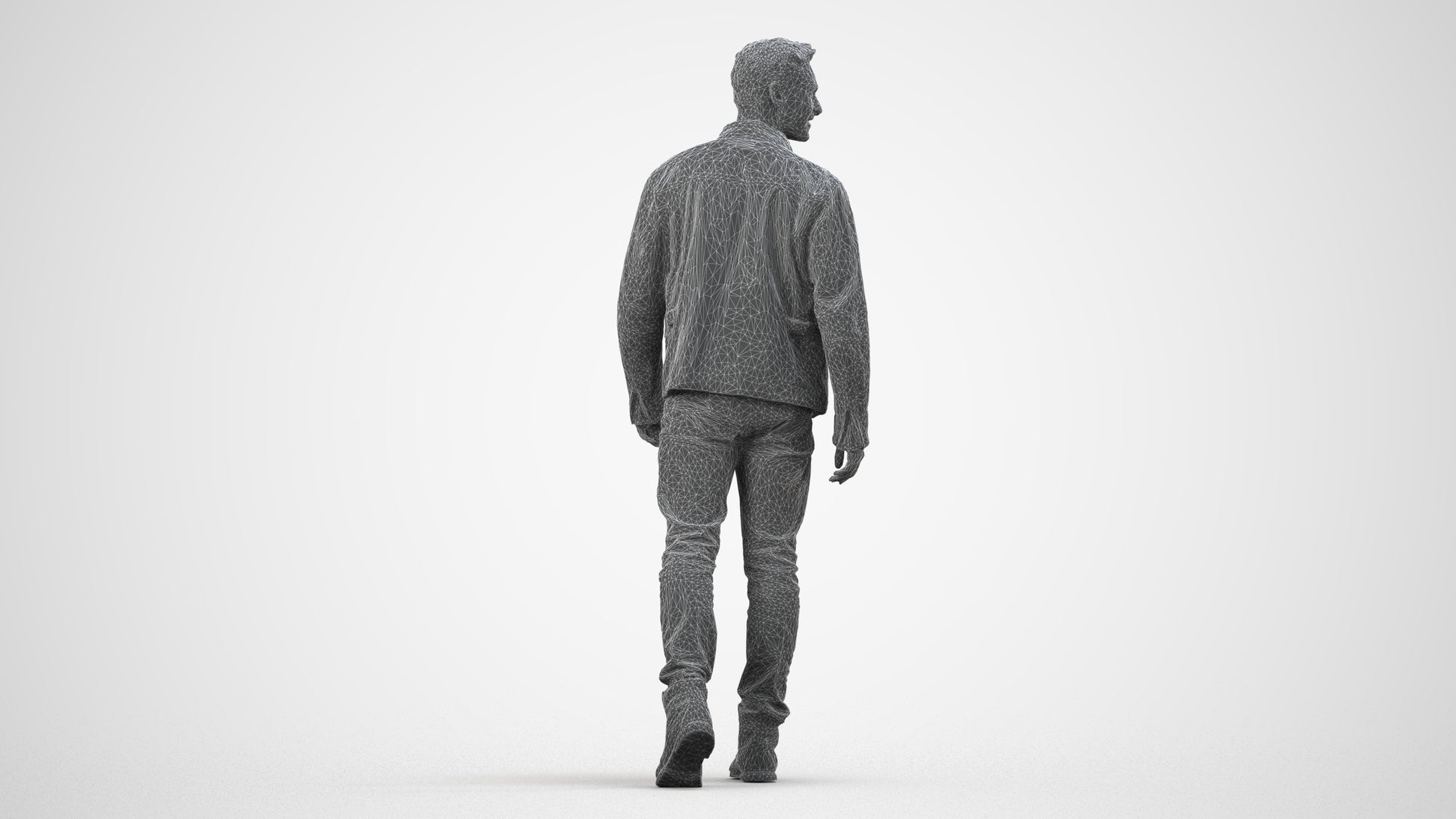 realistic 3D human man casual walking, archviz people FBX OBJ for Blender, wireframe side view