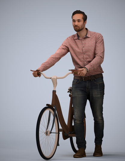 scanned 3D man casual cycling, photogrammetry people for Enscape and V-Ray