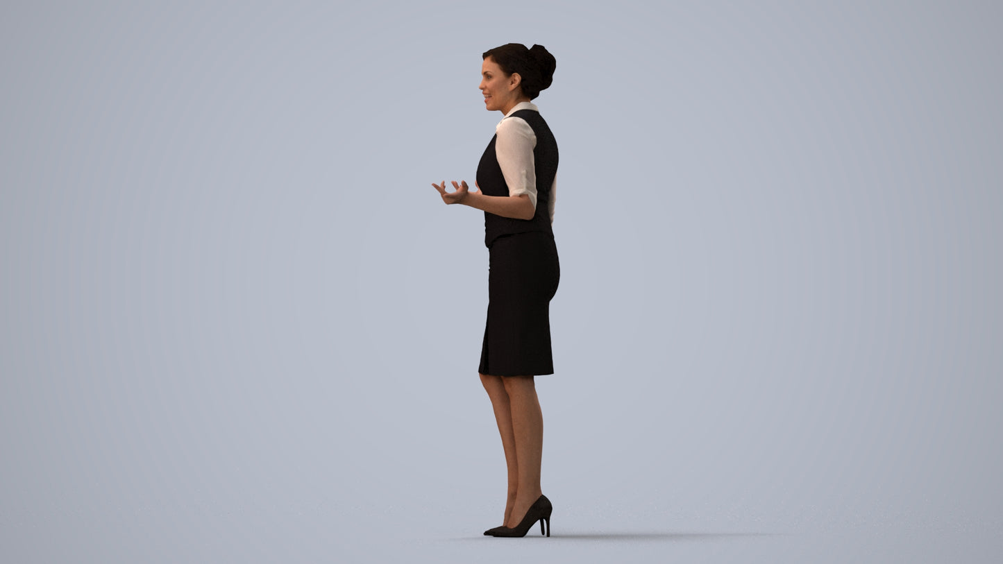 realistic 3D woman hospitality, scanned archviz people for Blender and 3ds Max, three-quarter view render