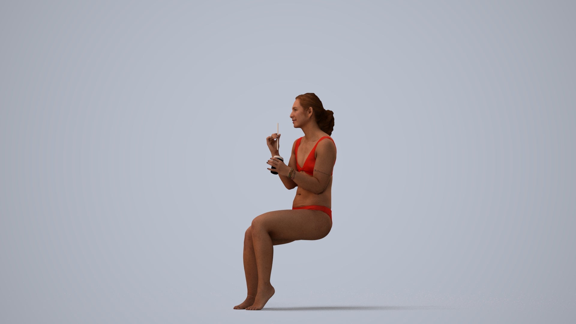 scanned 3D woman pool, photogrammetry people for Enscape and V-Ray, three-quarter view render