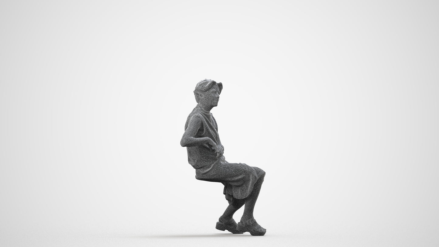 3D scanned woman sitting casual, photorealistic archviz people for Enscape and SketchUp, wireframe side view