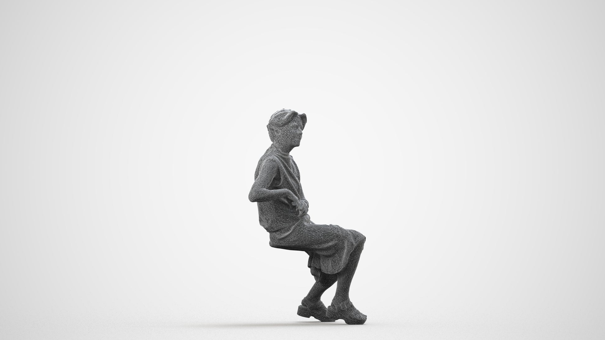 3D scanned woman sitting casual, photorealistic archviz people for Enscape and SketchUp, wireframe side view