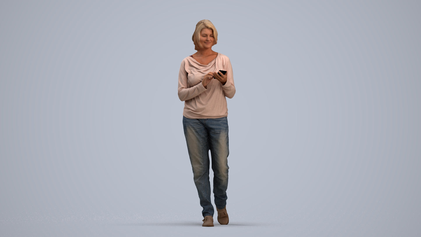 realistic 3D people woman casual walking, render-ready for V-Ray and Corona, FBX OBJ, standing pose render