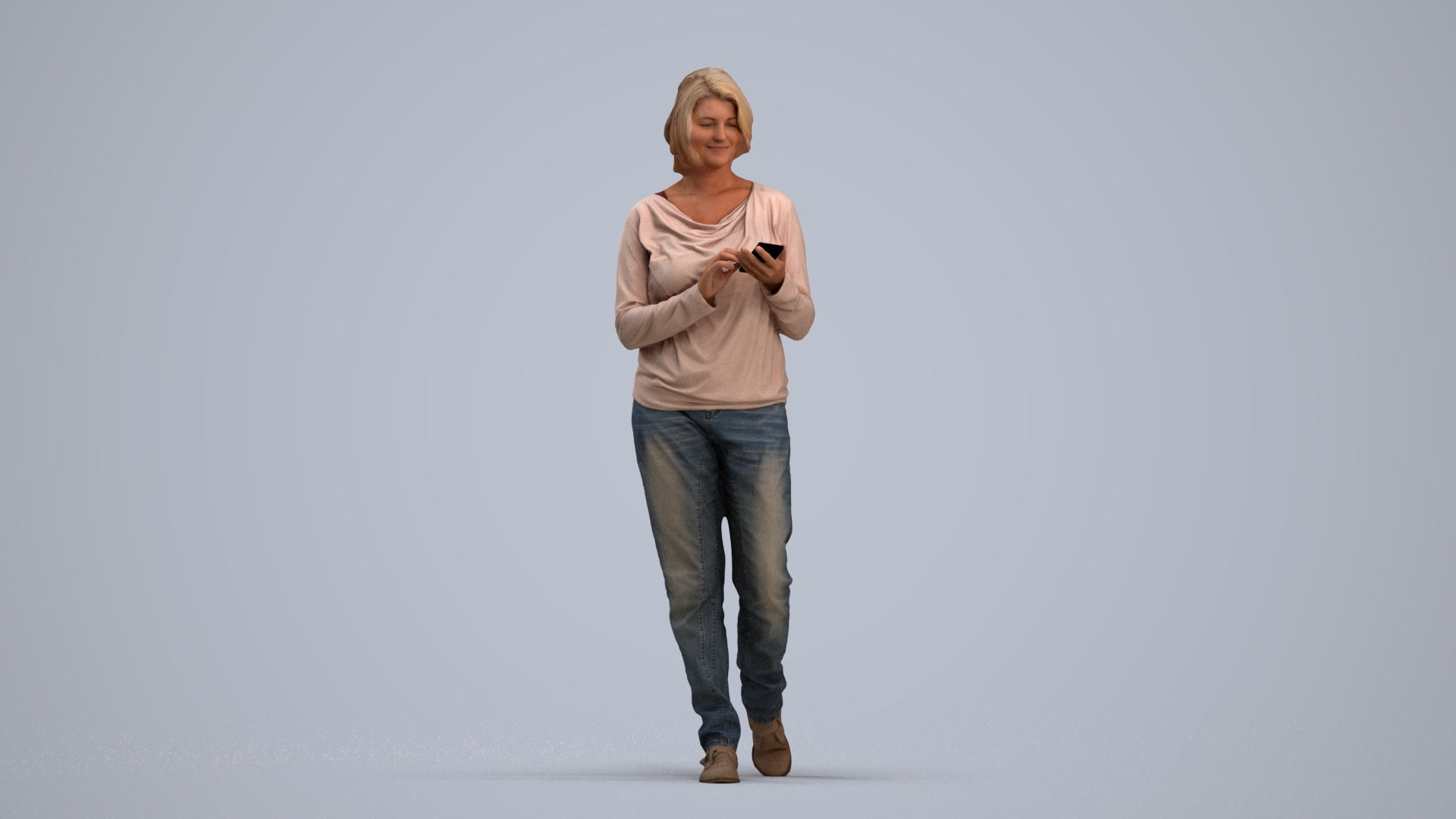 realistic 3D people woman casual walking, render-ready for V-Ray and Corona, FBX OBJ, standing pose render