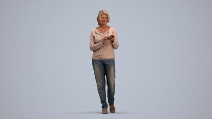 realistic 3D people woman casual walking, render-ready for V-Ray and Corona, FBX OBJ, standing pose render
