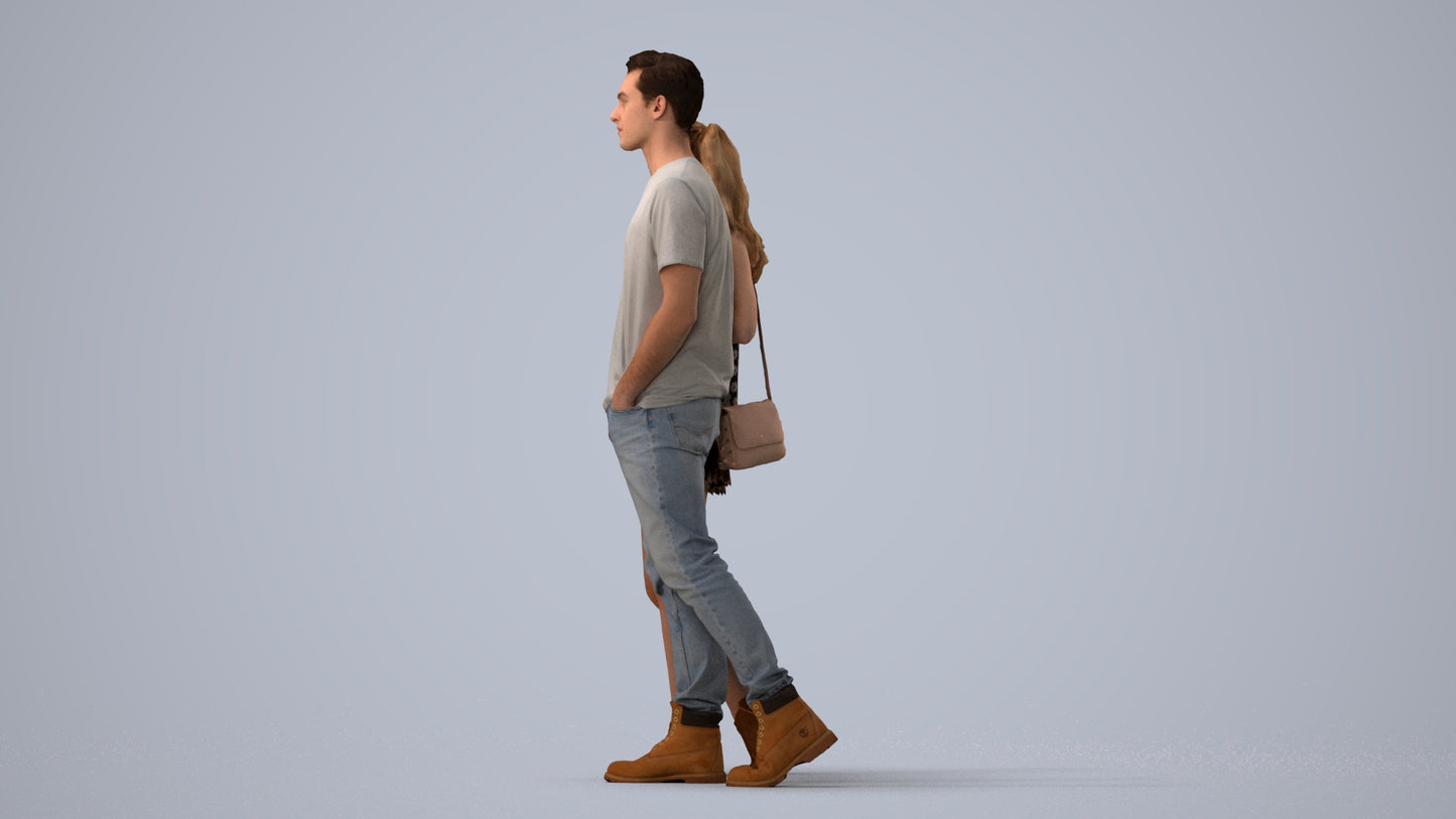 realistic 3D people woman casual couple, render-ready for V-Ray and Corona, FBX OBJ, three-quarter view render