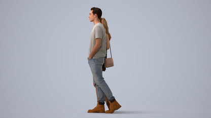 realistic 3D people woman casual couple, render-ready for V-Ray and Corona, FBX OBJ, three-quarter view render