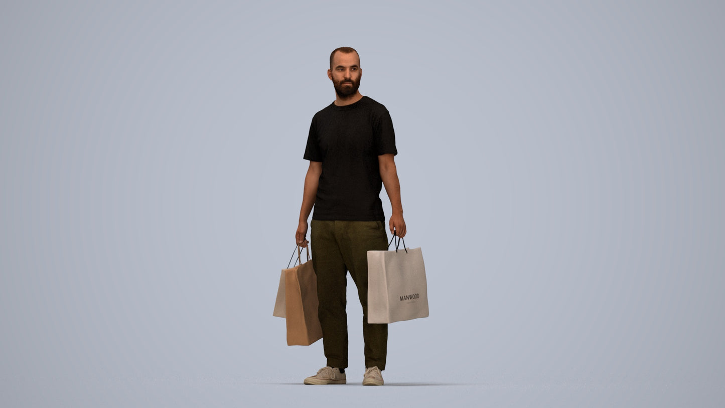 3D people model man casual shopping, scanned human for 3ds Max rendering, top-down view render