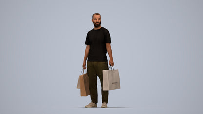 3D people model man casual shopping, scanned human for 3ds Max rendering, top-down view render