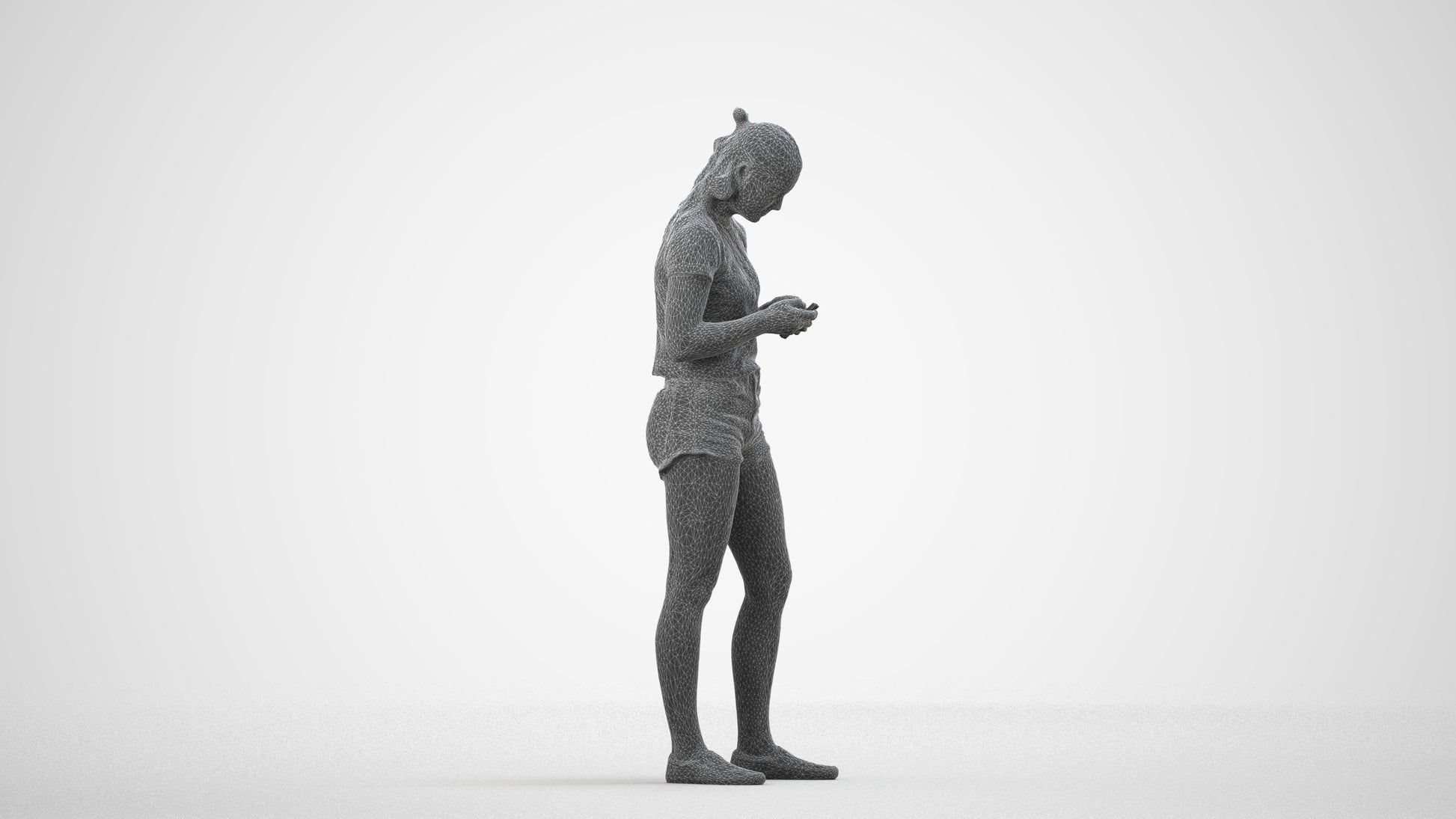 3D people model girl casual standing, scanned human for 3ds Max rendering, wireframe side view