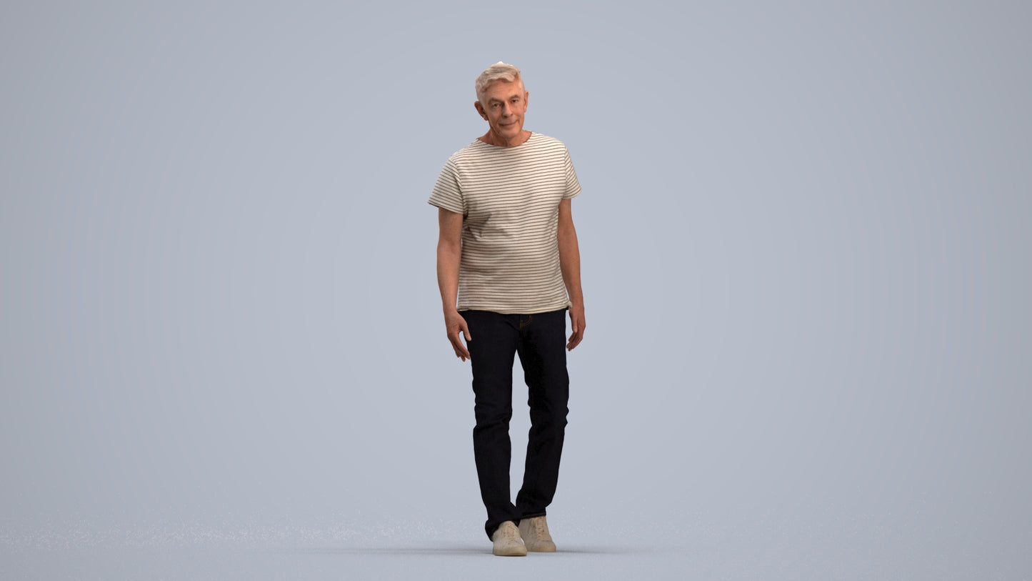 realistic 3D people senior man casual walking, render-ready for V-Ray and Corona, FBX OBJ, standing pose render