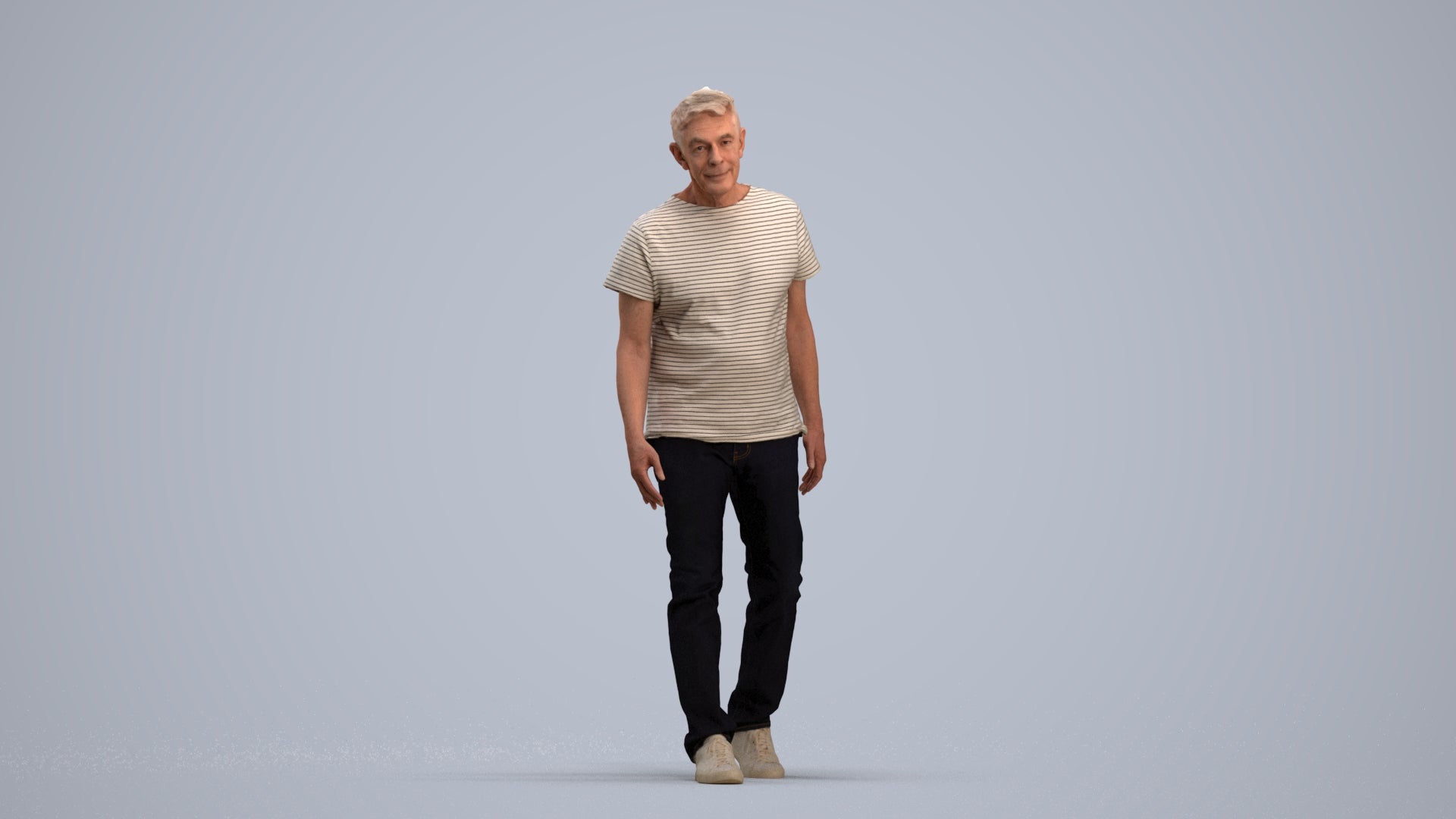 realistic 3D people senior man casual walking, render-ready for V-Ray and Corona, FBX OBJ, standing pose render