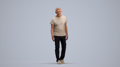 realistic 3D people senior man casual walking, render-ready for V-Ray and Corona, FBX OBJ, standing pose render