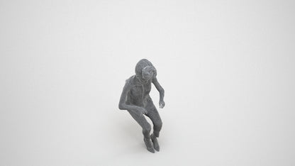 scanned 3D woman casual sitting, photogrammetry people for Enscape and V-Ray, wireframe three-quarter view