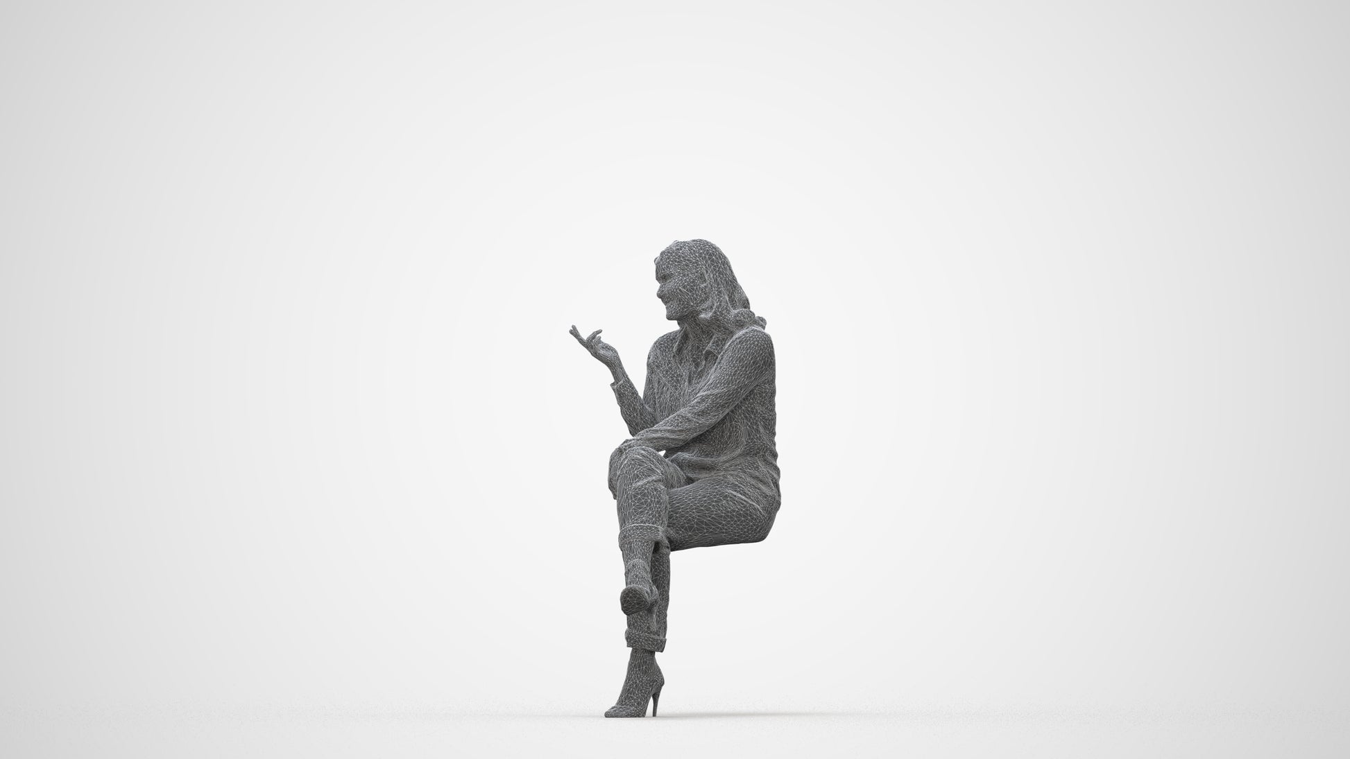 realistic 3D people woman casual sitting, render-ready for V-Ray and Corona, FBX OBJ, wireframe back view