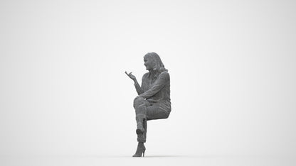 realistic 3D people woman casual sitting, render-ready for V-Ray and Corona, FBX OBJ, wireframe back view