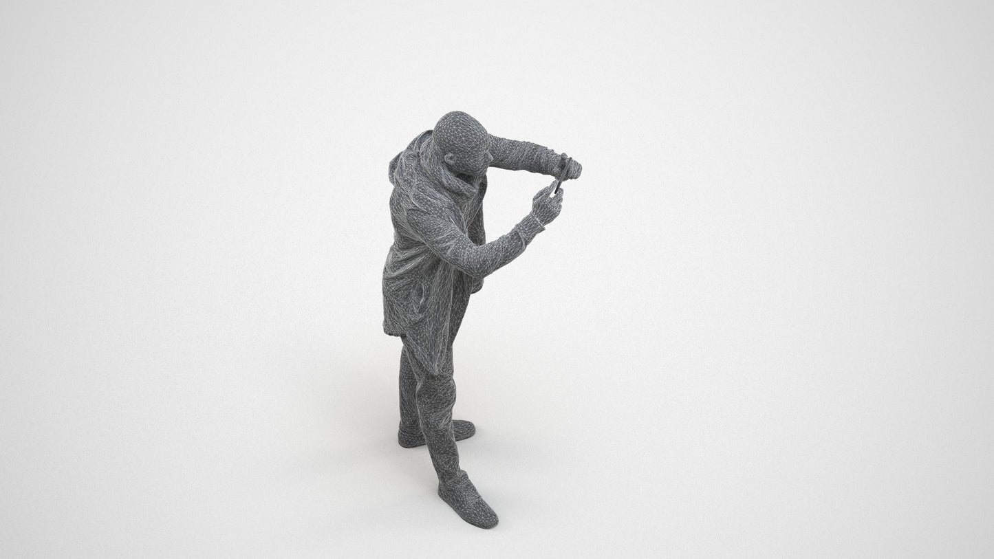 realistic 3D human man casual standing, archviz people FBX OBJ for Blender, wireframe three-quarter view