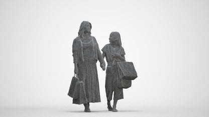 3D human model girl casual shopping, photogrammetry scanned person for archviz, three-quarter front view render
