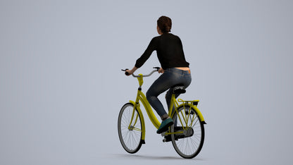 realistic 3D human woman casual cycling, archviz people FBX OBJ for Blender, front view render