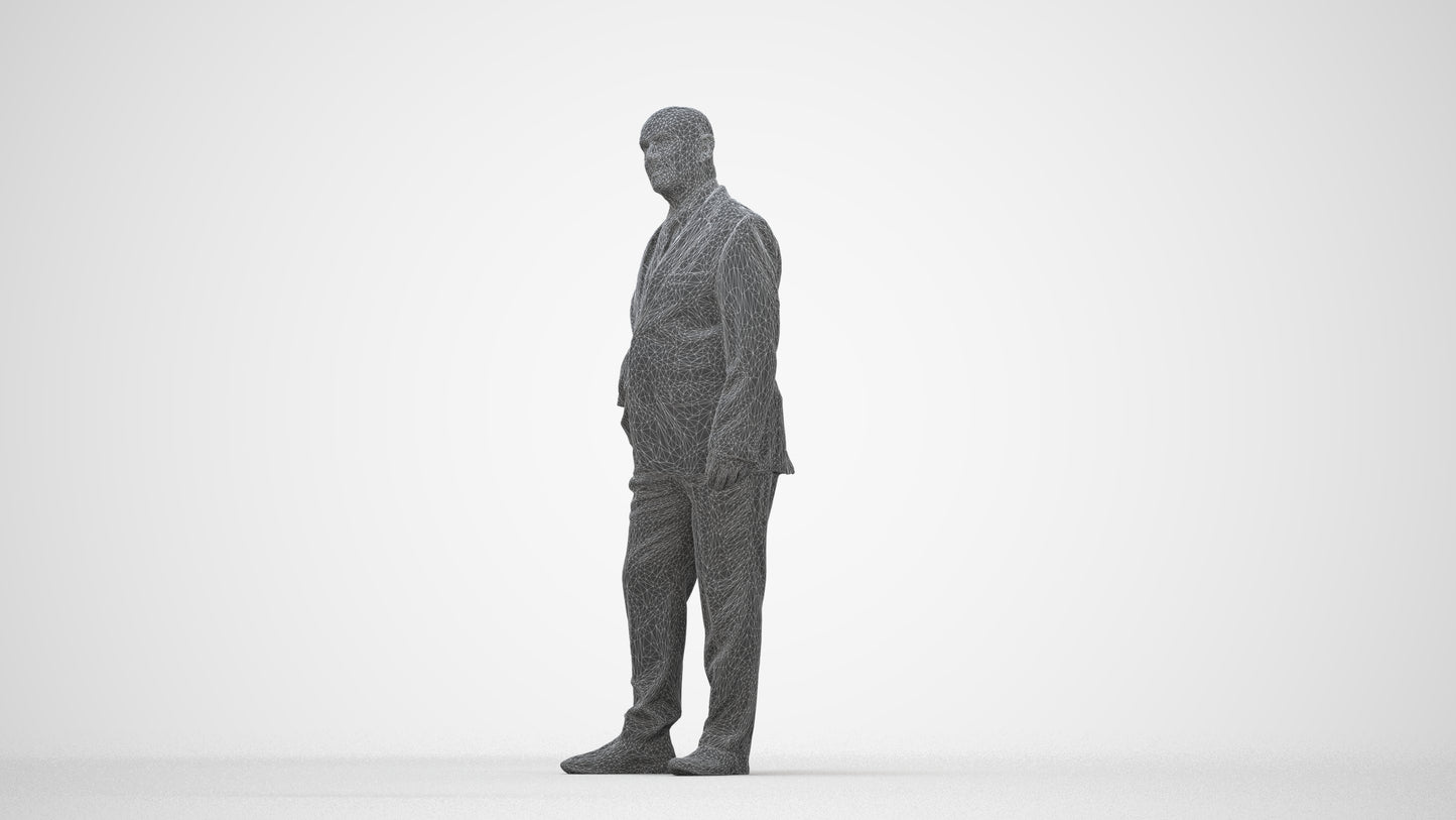 photogrammetry 3D senior man business, realistic human model archviz FBX, wireframe back view