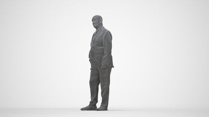 photogrammetry 3D senior man business, realistic human model archviz FBX, wireframe back view