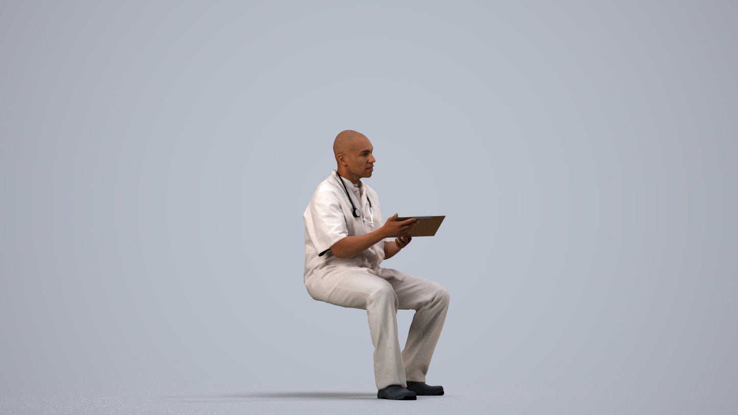 photogrammetry 3D man medical, realistic human model archviz FBX, side view render