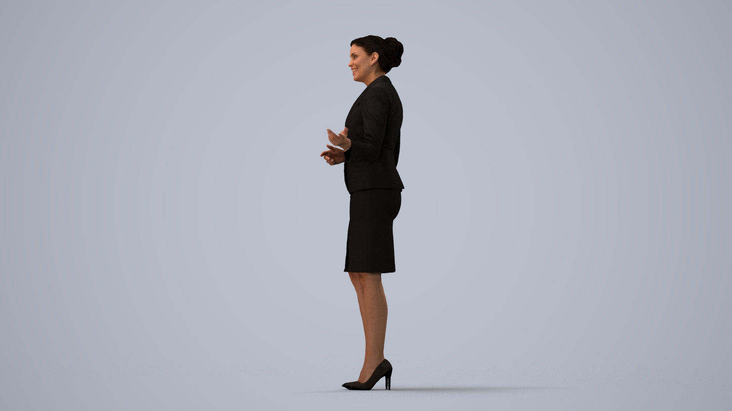 photogrammetry 3D woman hospitality, realistic human model archviz FBX, three-quarter view render