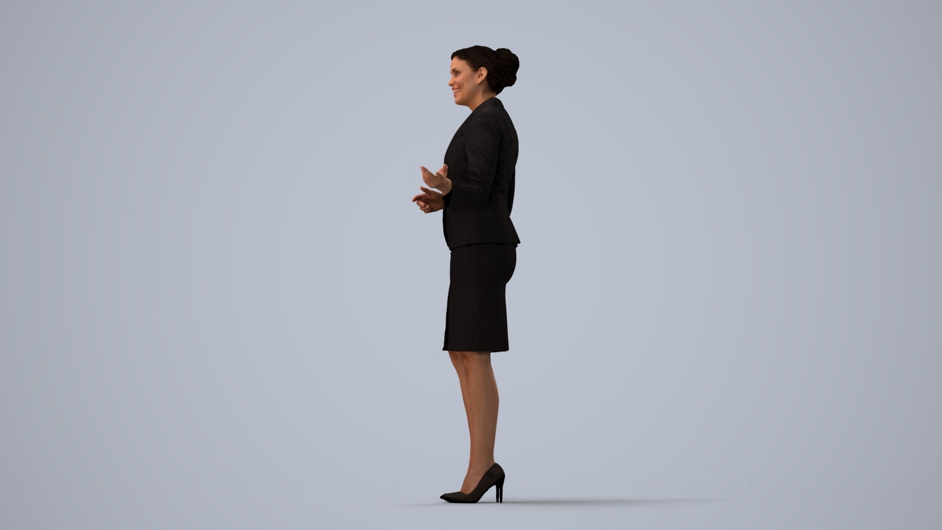 photogrammetry 3D woman hospitality, realistic human model archviz FBX, three-quarter view render