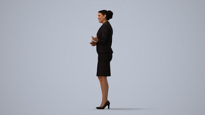 photogrammetry 3D woman hospitality, realistic human model archviz FBX, three-quarter view render