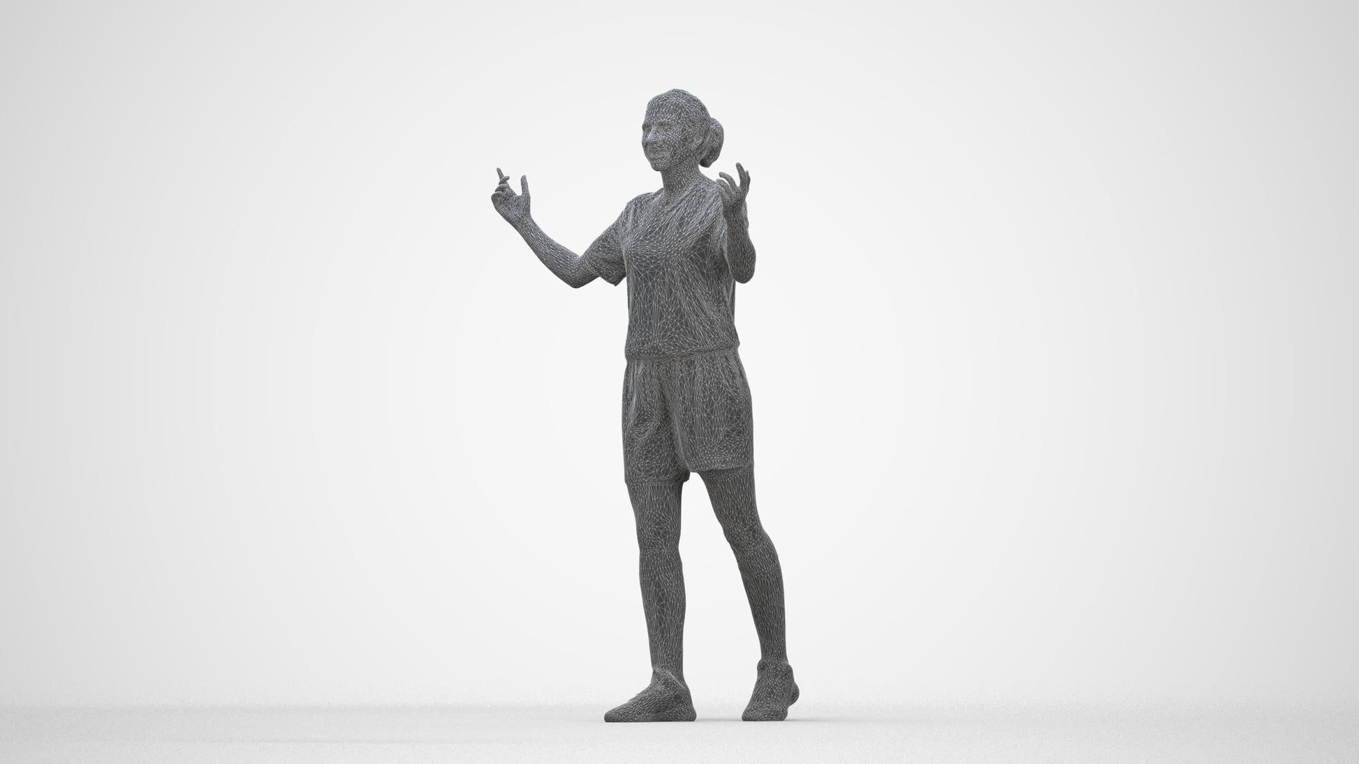 scanned 3D woman sport, photogrammetry people for Enscape and V-Ray, wireframe back view